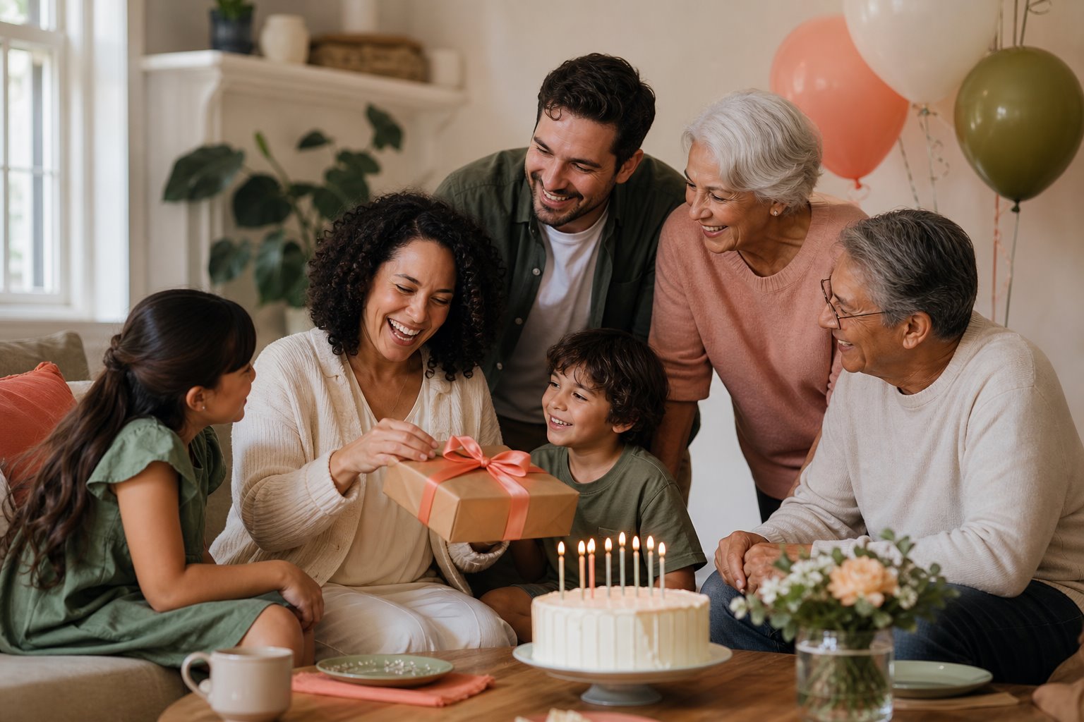 A family celebrating a birthday together